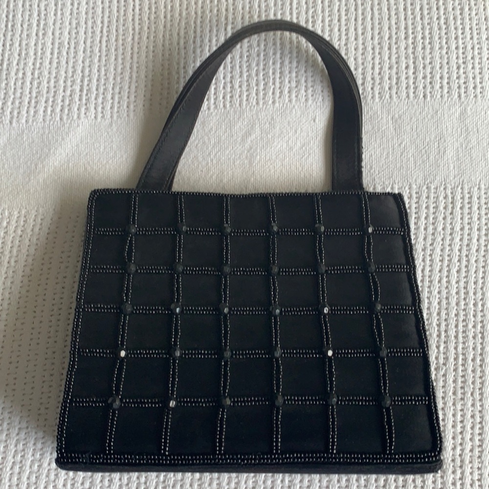 Vintage Black Beaded Structured Mini Handbag